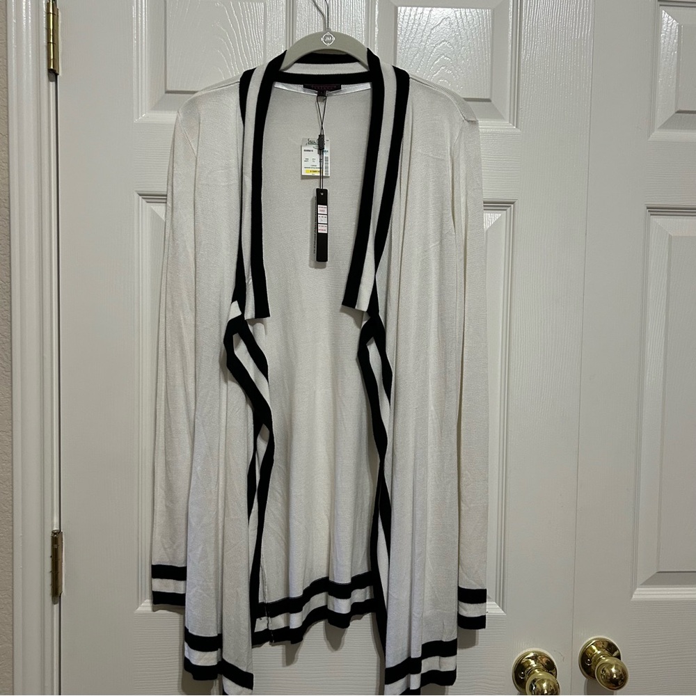 Fontana White and Black Draped Cardigan